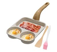 Poêle à œufs antiadhésive | Poêle à petit-déjeuner antiadhésive à 3 sections avec spatule et brosse | Casserole divisée pour une préparation des repas dans la cuisine, la salle à manger, les