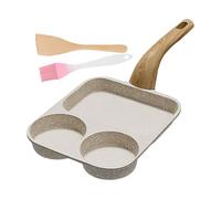 Poêle à œufs avec poignée résistante à la chaleur avec spatule et brosse, poêle à omelette antiadhésive à 3 sections pour omelette bacon préparation des repas cuisine