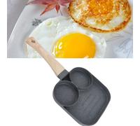 Poêle à œufs en aluminium à 2 sections, antiadhésive, avec manche en bois