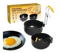 Poêle à Œufs Poches | Moules à Œufs Antiadhésifs pour la Friture | Rondelle Détachable Anti-brûlure avec Manche Pliable et Couverture en Silicone Set | pour Petit-déjeuner Crêpes Sandwiches