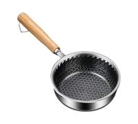 Poêle anti-adhésive en acier inoxydable avec manche en bois, poêle à griller, ustensiles de cuisine pour œufs, poissons, légumes, porc, poulet, maison, hôtel, 14 x 13 x 4,5 cm