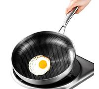 Poêle Anti-Adhésive | Friture Sauteuse Antiadhésive Efficace En Acier Inoxydable - Légère Avec Couvercle Ustensile de Cuisine Antirayures Pour Sauter Préparation Repas Cuisson Pâtisserie Grill