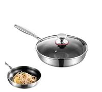 Poêle antiadhésive en acier inoxydable antiadhésive avec couvercle léger et résistant aux rayures pour cuisiner à la maison, préparer des repas, appartement, sauter, cuire