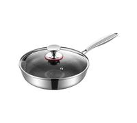 Poêle antiadhésive en acier inoxydable antiadhésive avec couvercle léger et résistant aux rayures pour cuisiner à la maison, préparer des repas, appartement, sauter, cuire