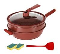PoêLe AntiadhéSive En Argile Woks Et PoêLes à Frire avec éTuve Et Spatule, Poele Wok avec Couvercle, RéSistant à 400+°C, Conduit Rapidement La Chaleur, Cuisson À La Vapeur Et Cuisson Tout En 1