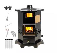 Poele Bois, Cuisinière à Bois à Double Vitrage avec Fenêtre D'observation des Flammes, Cuve Intérieure en Fonte, avec Four, pour Intérieur et en Extérieur