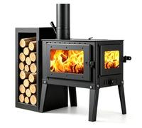 Poele Bois D'intérieur avec Double Vitre, pour 50 M², Noir | Poele a Bois En Fonte avec Système de Double Combustion (jusqu'à 1200 °C) pour Maison, Chalet, Atelier ou Bureau(40cm/16in)