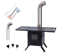 Poele Bois Fonte, Mini Poele a Bois avec Tablettes Latérales Pliables | 35cm Tuyau de Cheminée, Pieds Pliables, Vitre D'observation, Poele a Bois Camping pour Cuisiner