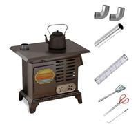 Poele Bois Fonte, Poil a Bois Interieur, Cuisinière Sans Fumée pour Tente, Pêche, Chauffage et Cuisine, Accessoires Inclus et Conduit de Fumée
