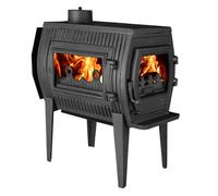 Poêle-cheminée en fonte Globe Fire Charon II avec visière frontale et latérale