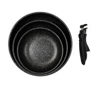 Cook Concept - Poêles KC25291 - Lot x3 Effet Pierre, poignée amovible, 28 cm, Noir
