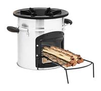 Poêle de camping en acier inoxydable et fonte 45,5 x 33 x 25,5 cm avec plateau extensible et poignées pour foyer extérieur, bois, granulés, terrasse, jardin, chaleur et atmosphère chaleureuse