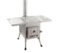 Poêle de camping portable à bois, pliable, avec plateau amovible et pieds rétractables. Idéal pour le camping et les activités de plein air (L 77,5 x 49,5 cm).