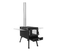 Poêle de tente de camping, poêle à bois pliable pour tente, poêle à bois portable avec 5 tuyaux de cheminée et bac de récupération des cendres pour le camping en tente, chauffage extérieur, pêche sur