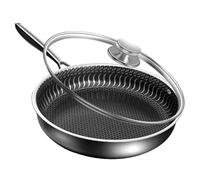 Poêle Domestique En Acier Inoxydable, Poêle Antiadhésive Professionnelle, Wok À Couvercle, Poignée Isolée(32CM Thickened)