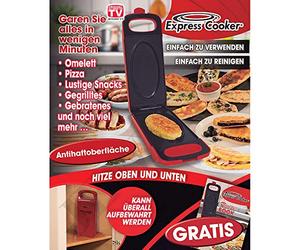 Poêle Double à Omelette Express Cooker, 800w, Grill Multi Fonction électrique, Cuiseur Multi Fonction Grill Antiadhésif avec Fonction Réversible 800W Rouge