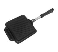 Poêle double face pour sandwich et toast, anti-adhésif, pour cuisinière, grille-pain manuel avec poignée ergonomique, poêle à griller pour le petit-déjeuner, panini et steak, noire (36 x 16 cm)