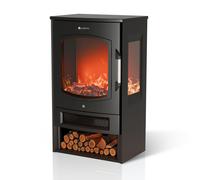 Juskys cheminée électrique 1800W - Noir, poêle électrique sur Pied avec Effet Flamme LED, WiFi/App, télécommande