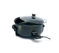 Royal Swiss® Poêle Électrique Multifonction 42 cm - 1500 W | Pizza, Paella, Grill, Crêpes | Antiadhésif | Couvercle Verre | Température Réglable | Nettoyage Facile. (Noir, 42cm)