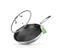NutriChef Wok Inox 30 cm - Revêtement Antiadhésif Dakin, Structure Triply Résistante aux Rayures, Surface Nid d’Abeille Texturée, Tous Feux