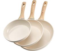 Poêle En Aluminium Lot De 3pcs 20/24/28 Cm, Sauteuse En Céramique Antiadhésive Avec Poignée Résistante À La Chaleur, Ustensiles De Cuisine Restaurant, Pour Gaz, Électrique, Induction, Beige