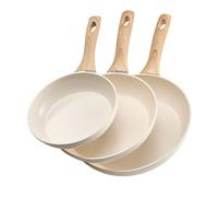 Poêle en Aluminium Lot de 3PCs 20/24/28 cm-VEVOR-Poignée Résistante à la Chaleur-Céramique Antiadhésive-Ustensiles de Cuisine-Beige