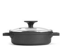 Poêle en aluminium moulé sous pression avec revêtement antiadhésif 16 cm. équipé d'un couvercle en verre avec bouton bachilite. fond adapté à toutes les tables de cuisson y compris induction. CP