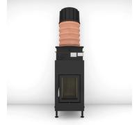 Poêle en faïence Brunner B4 porte pivotante plat 14,5 kW hydro Accumulateur modulaire superposé MAS 440 ⌀ 180, Frontplatte Stahl, schwarz 48 x 83 cm