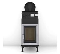 Poêle en faïence Brunner B4 porte pivotante plat 14,5 kW hydro Warmlufthaube Guss Ø 180 mm, Blendrahmen Edelstahl