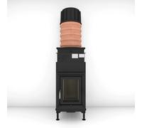 Poêle en faïence Brunner B4 porte tournante verre plat 14,5 kW Hydro Capot moulé MAS 440 module d'extension réservoir de stockage double coque Ø 180 mm, Cadre noir