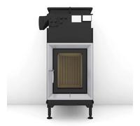 Poêle en faïence Brunner B4 porte tournante verre plat 14,5 kW Hydro ohne Haubenvariante, Blendrahmen Edelstahl