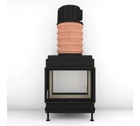 Poêle en faïence Brunner HKD 13 porte tournante tunnel/porte tournante verre plat 9 kW Capot moulé MAS 440 module d'extension réservoir de stockage double coque Ø 180 mm, Cadre noir