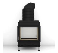 Poêle en faïence Brunner HKD 13 porte tournante tunnel/porte tournante verre plat 9 kW Gusshaube Ø 180 mm und Wärmetauscherringe Guss, Cadre noir