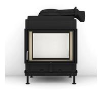Poêle en faïence Brunner HKD 13 porte tournante tunnel/porte tournante verre plat 9 kW Hotte basse en fonte Ø 180 mm, Cadre de base noir