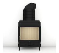 Poêle en faïence Brunner HKD 13 porte tournante verre plat 9 kW Gusshaube Ø 180 mm und Wärmetauscherringe Guss, Cadre de base noir
