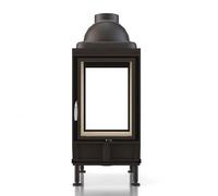 Poêle en faïence Brunner HKD 2.2 porte tournante tunnel/porte tournante verre plat 9 kW Hotte basse en fonte Ø 180 mm, Blendrahmen Edelstahl