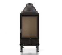 Poêle en faïence Brunner HKD 2.2 porte tournante verre plat 9 kW Hotte basse en fonte Ø 180 mm, Anbaurahmen Edelstahl