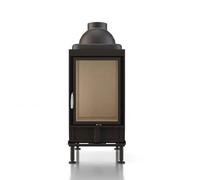 Poêle en faïence Brunner HKD 2.2 XL porte pivotante verre plat 13 kW Hotte basse en fonte Ø 180 mm, Blendrahmen Edelstahl