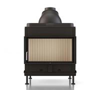 Poêle en faïence Brunner HKD 7 porte tournante verre plat 9 kW Gusshaube Ø 180 mm und Wärmetauscherringe Guss, Cadre noir