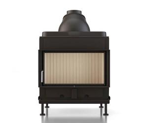 Poêle en faïence Brunner HKD 7 porte tournante verre plat 9 kW Hotte en fonte Ø 180 mm, Cadre de base noir