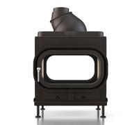 Poêle en faïence Brunner HKD 8 porte tournante tunnel/porte tournante verre plat 9 kW Gusshaube Ø 180 mm und Wärmetauscherringe Guss, Anbaukante schwarz