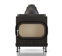 Poêle en faïence Brunner HKD 8 porte tournante verre plat 9 kW Gusshaube Ø 180 mm und Wärmetauscherringe Guss, Cadre noir