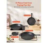 Poêle en Fonte 4PCs 15 5/20 5/26/30 5 cm Sauteuse Pré-assaisonnée avec Poignée en Silicone Résistante à la Chaleur Ustensiles de…