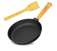 Poêle en fonte avec manche en bois amovible et spatule, Fonte, Normaler Rand, 24 cm