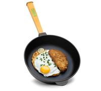 Poêle en fonte de 28 cm de diamètre avec poignée en bois dévissable - Hauteur : 70 mm - Poêle à steak - Convient pour barbecue à gaz, four, foyer, tous feux à induction