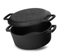 Poêle en fonte de 6 l diamètre 28 cm en fonte avec couvercle convient pour barbecue à gaz, four, foyer et toutes les plaques à induction