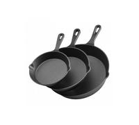 Poêle en Fonte Lot de 3PCs 16 cm/22 cm/26 5 cm Sauteuse Pré-assaisonnée avec Poignée Résistante à la Chaleur Ustensiles de