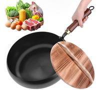 Poele en Fonte Wok, Poele Fonte Non Revêtu 28cm, Wok Sauteuse Induction, Pot Traditionnel pour Mijoter et Frire à Haute Température, Convient à Induction, Electrique, Gas (A)