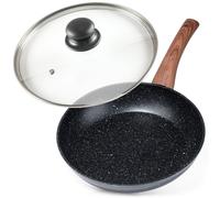 VILDE Black&Wood Poêle à frire 24 cm avec couvercle en verre - Revêtement antiadhésif granit - Tous feux dont induction