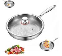 Poêle en Titane avec Couvercle,Casserole Naturellement Antiadhésives,Poêle à Frire en Titane Non Revêtu de Première Qualité,Durable,Résistante Aux Rayures,pour Toutes les Plaques de Cuisson (26cm)